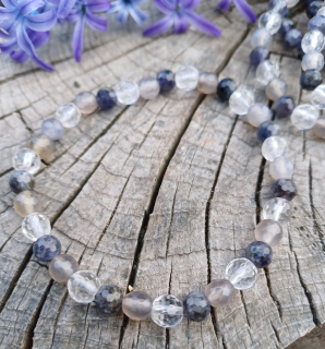 Iolit náramek s křišťálem a achátem 19 cm