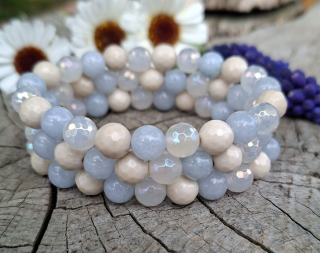 Akvamarín, achát aura, korál náramek