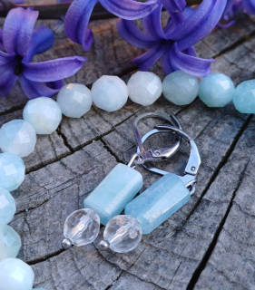 Akvamarín, křišťál náušnice