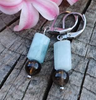 Akvamarín, záhněda náušnice