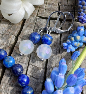 Lapis lazuli, achát aura náušnice