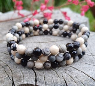 Mramor zebra, obsidián, korál náramek pro muže