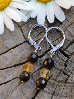 Obsidián zlatý, citrín náušnice