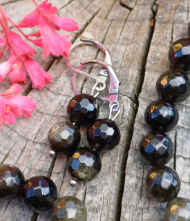 Obsidián zlatý náušnice