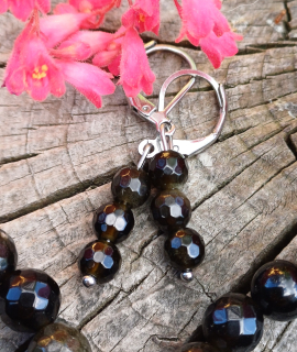 Obsidián zlatý náušnice