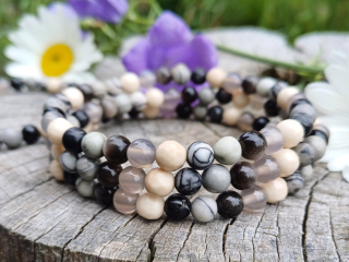 Mramor zebra, obsidián, korál, achát náramek pro muže