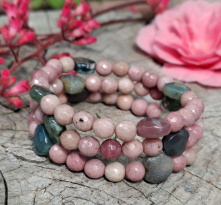 Růžový křemen, achát mechový náramek pro děti