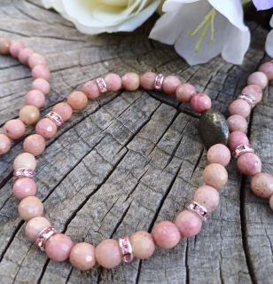 Pyrit, růžový křemen náramek