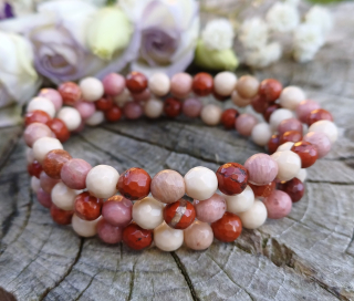 Růžový křemen, jaspis, korál náramek