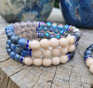 Dumortierit, aqua aura, achát náramek pro děti