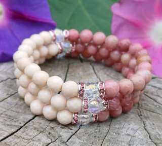 Růžový křemen, korál, aqua aura náramek pro děti