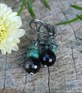 Smaragd, zlatý obsidián náušnice