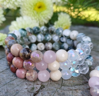 Achát stromečkový náramek s růžovými kameny