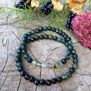 Párové náramky mechový achát s onyxem a prehnitem