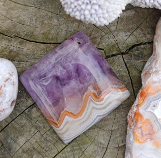 Ametyst, achát krajkový AAA čtverec vrtaný kámen