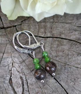 Diopsid, bronzit náušnice