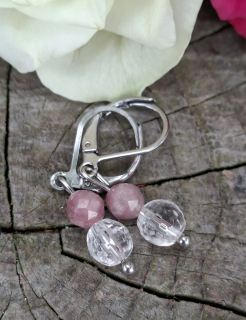 Rubelit, křišťál náušnice