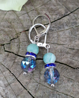 Amazonit, aqua aura náušnice