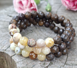 Bronzit, žlutý opál merlinit náramek