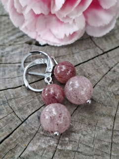 Jahodový křemen náušnice