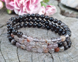 Fantom ametyst, stříbrný obsidián pánský náramek