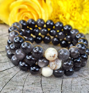 Opál žlutý, stříbrný obsidián náramek