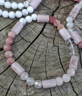 Kunzit náramek s růžovými kameny