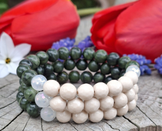Chryzotil, korál náramek s achátem aura