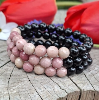 Růžový křemen s obsidiánem náramek
