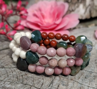 Růžový křemen, achát, jaspis náramek pro děti