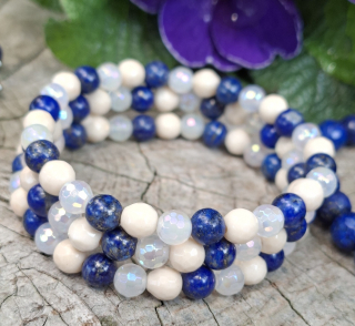 Lapis lazuli, achát aura, korál náramek