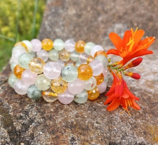 Citrín, prehnit, růženín náramek 