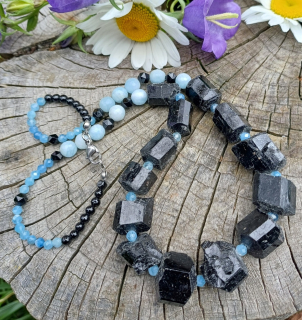 Turmalín skoryl, akvamarín náhrdelník