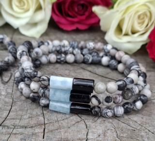 Mramor zebra, akvamarín, skoryl náramek pro muže