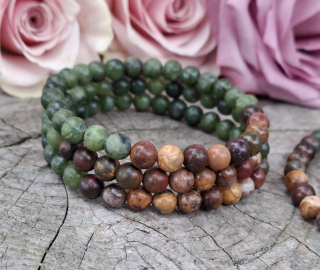 Chryzotil, jaspis picasso náramek