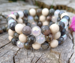 Liberit, korál, achát aura náramek